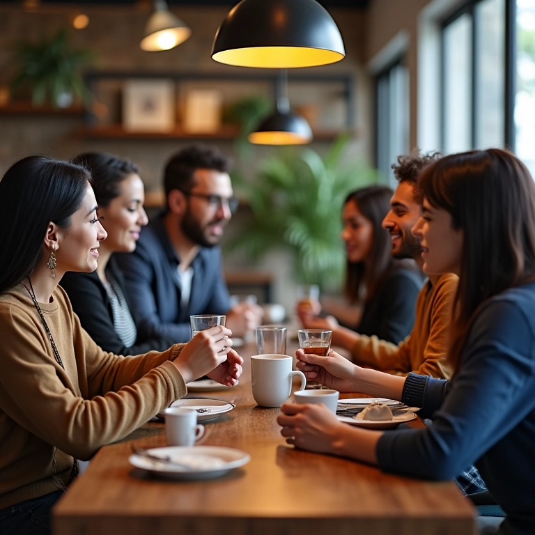MEIs diversos discutindo atividades em café