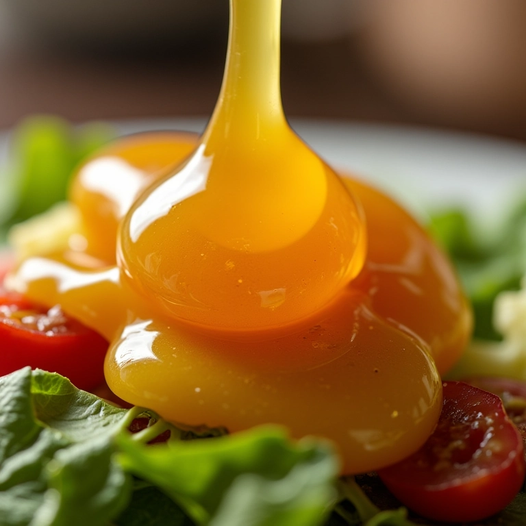 Mel sendo derramado sobre uma salada.