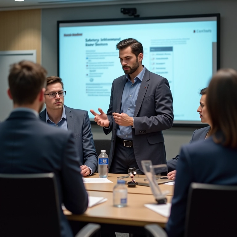 Membros da CIPA reunidos discutindo segurança.