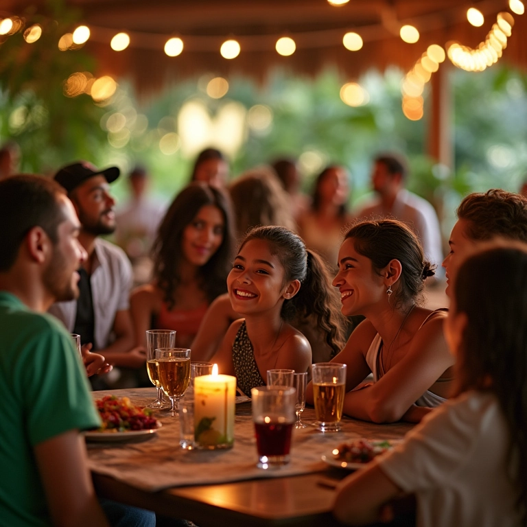 Membros diversos desfrutando de benefícios exclusivos em clube com tema brasileiro.