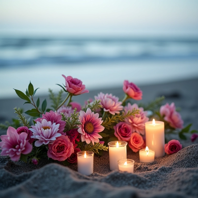 Memorial em homenagem às vítimas de tsunami em uma praia.