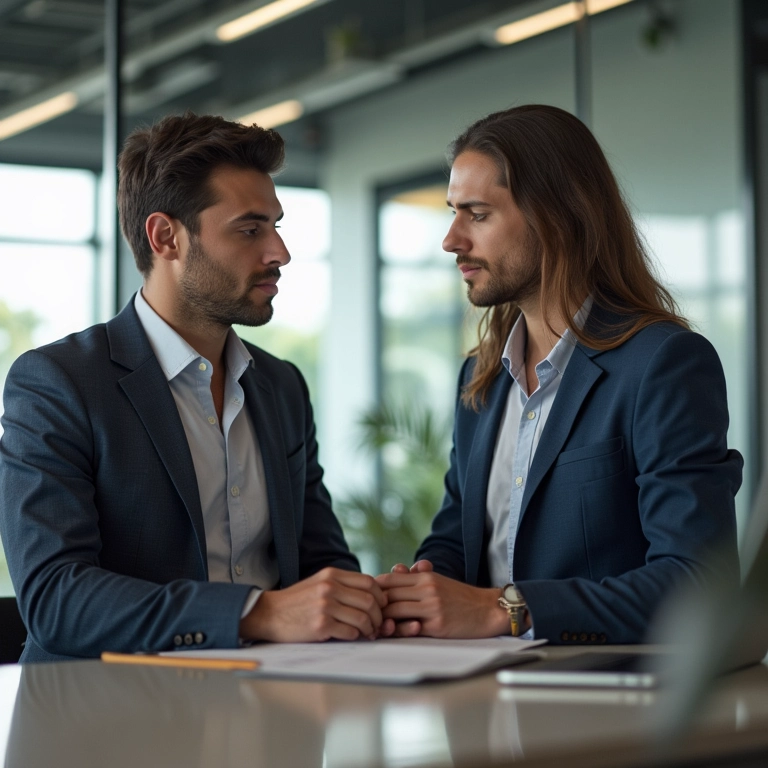 Mentor em escritório brasileiro, guia um funcionário júnior.