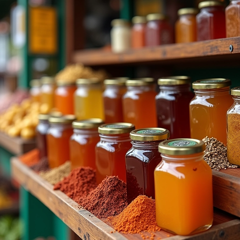 Mercado brasileiro com ingredientes para pão de mel.