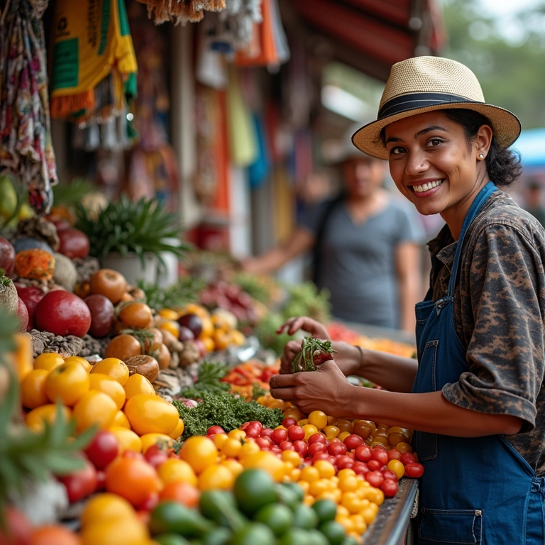 Vender em Marketplaces Vale a Pena Para Pequenos Negócios Mercado vibrante com produtos de pequenos negócios brasileiros.