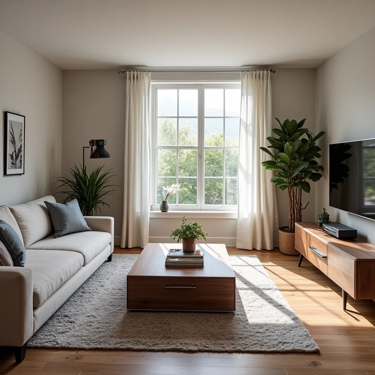 Mesa de centro de tamanho ideal para sala de estar, proporcional ao espaço.