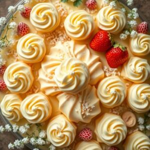 Mesa farta de doces cremosos com leite condensado, perfeitos para qualquer celebração.