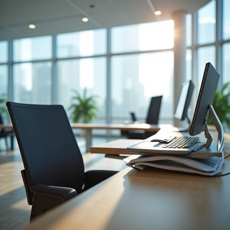 Mesa vazia em escritório simbolizando o absenteísmo.