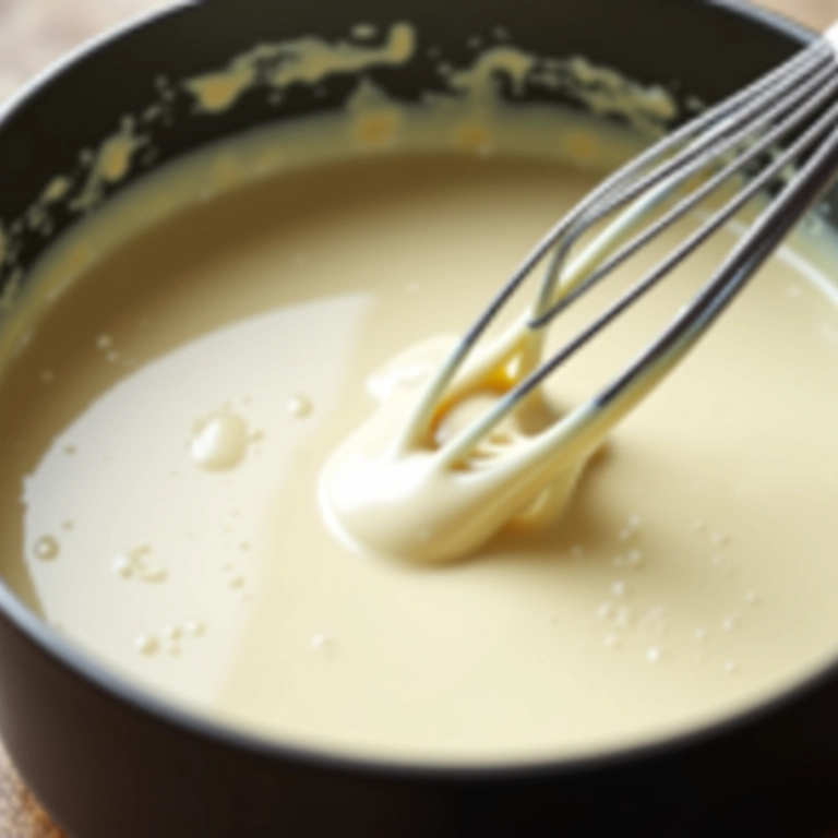 Mexendo o molho branco para garantir uma consistência lisa e perfeita.