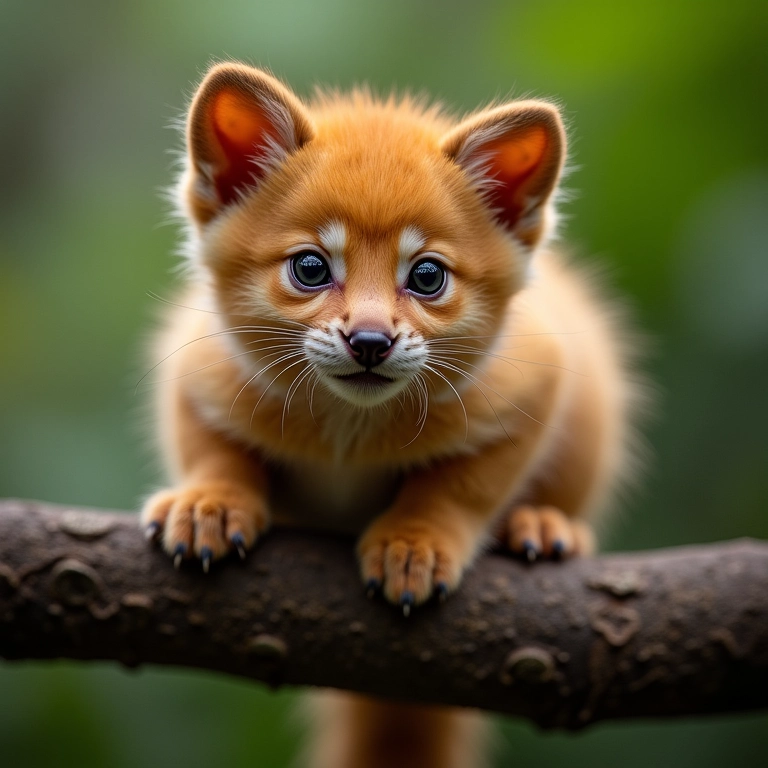 Mico-Leão-Dourado agarrado a um galho na Mata Atlântica.