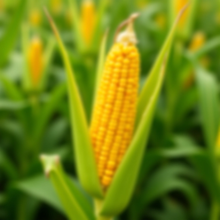 Milho doce crescendo na horta de verão.