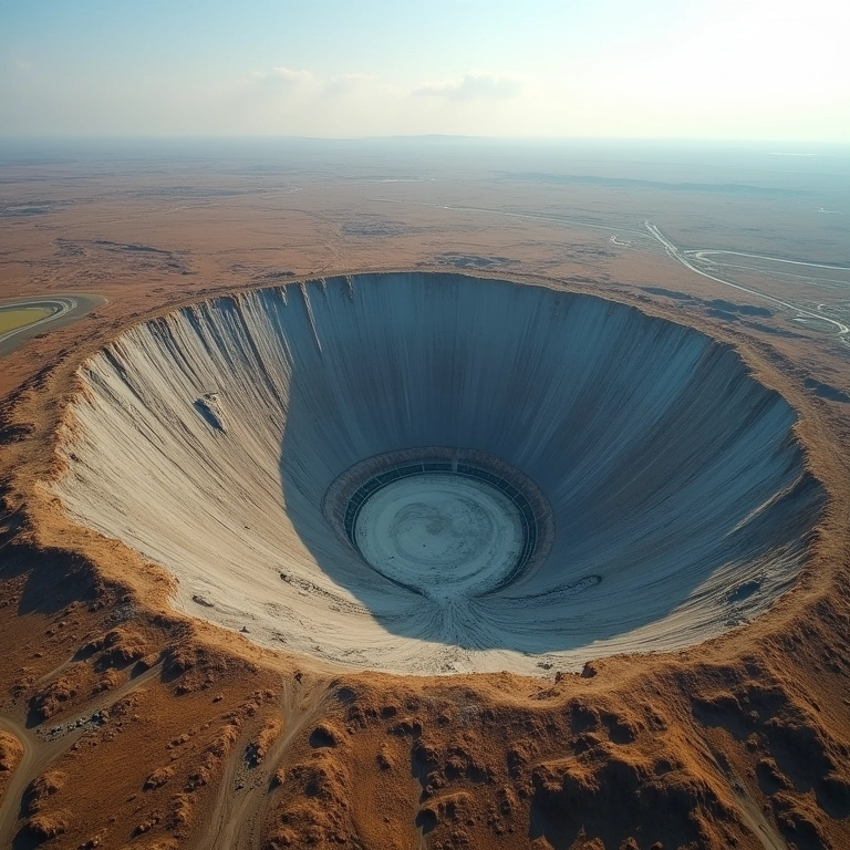 Mina de diamantes a céu aberto, mostrando o impacto ambiental da extração.