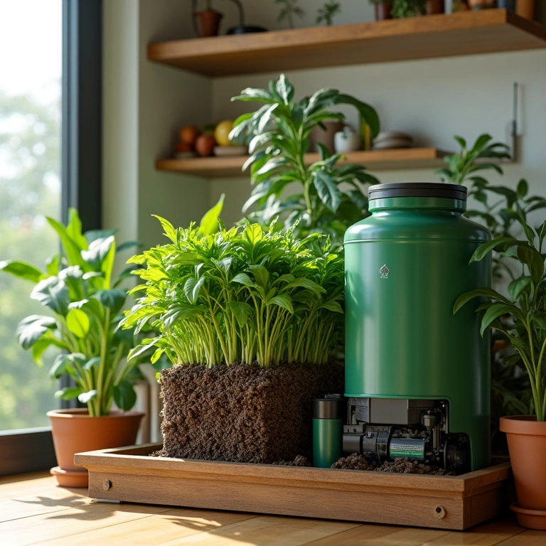 Minhocário Compost Fácil integrado à decoração de casa moderna.