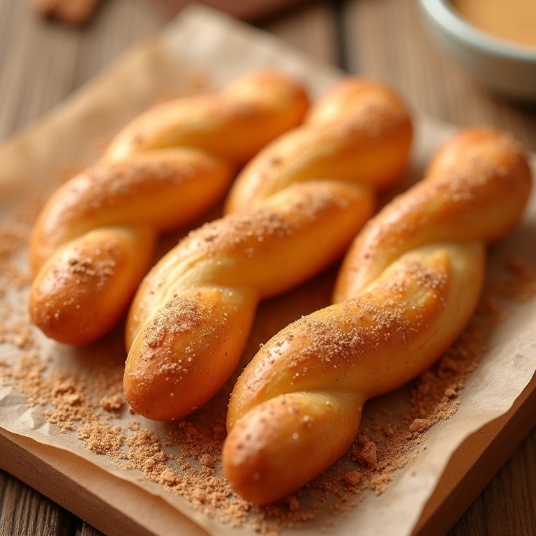 Mini churros assados polvilhados com açúcar e canela.