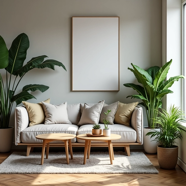 Mix de estilos na sala de estar com plantas.