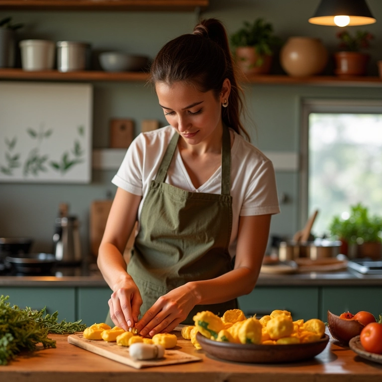 Modelando coxinhas de frango em formato de gota.