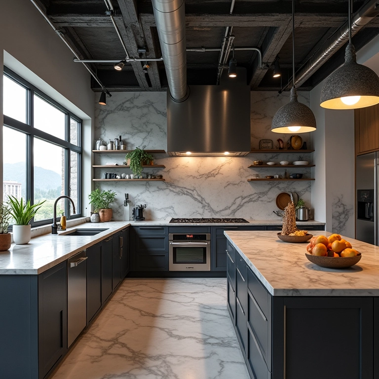 Modelos inspiradores de cozinhas industriais com diferentes layouts e design moderno.