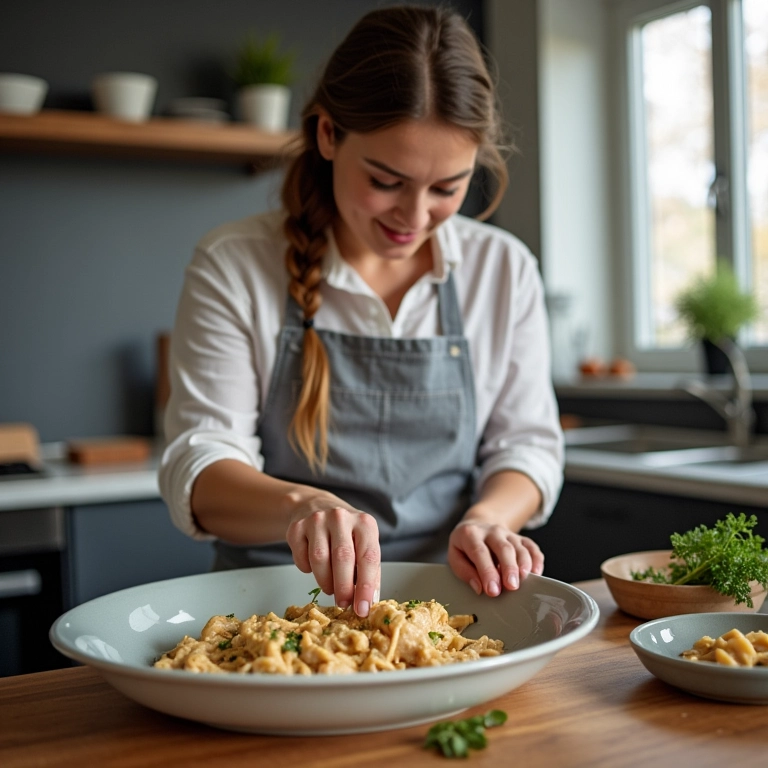 Modo de preparo do strogonoff de frango em etapas.