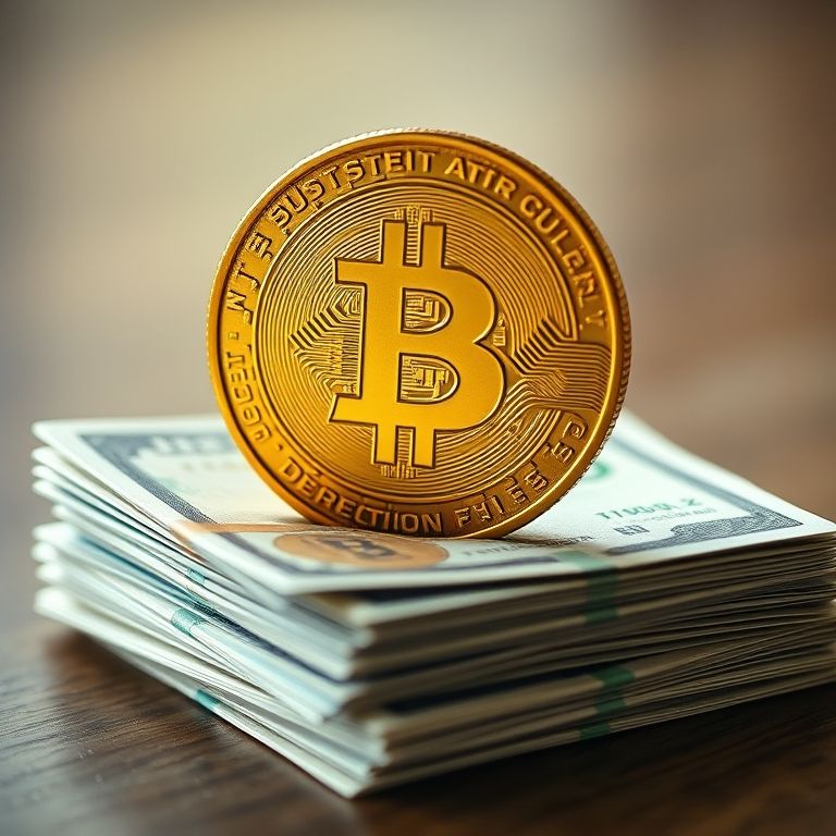 Moeda de ouro protegendo notas, simbolizando proteção contra a inflação.