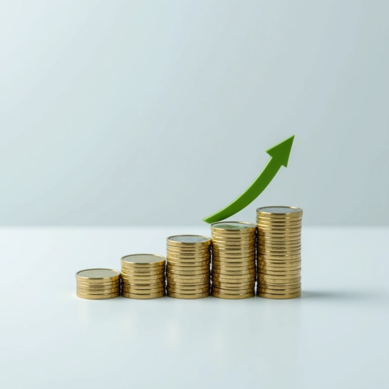 Moedas pequenas e gráfico de crescimento, representando mini contratos.