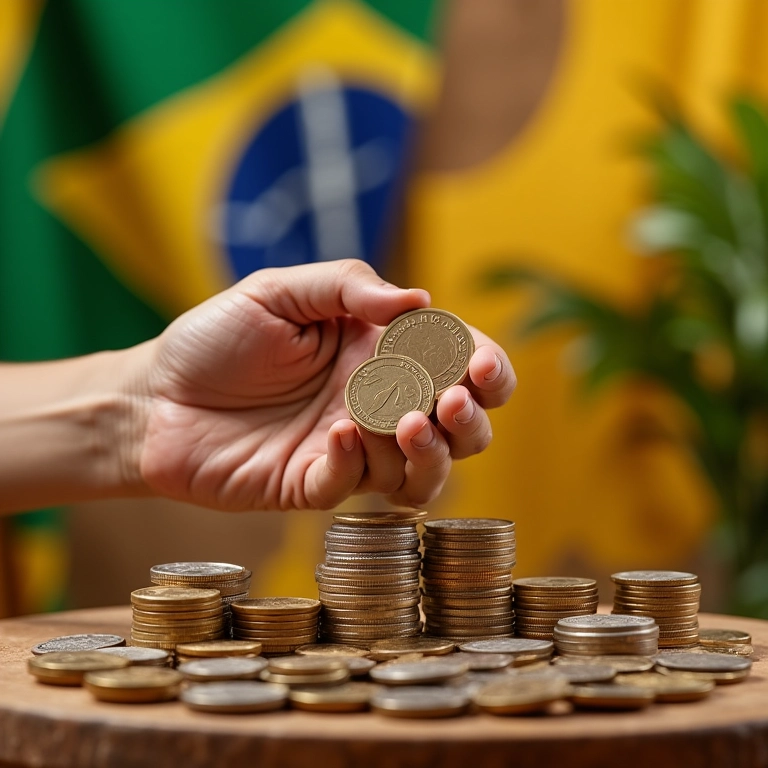 Moedas sobre produtos de beleza, representando economia.