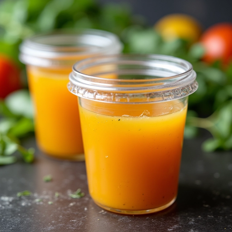 Molho caseiro sendo congelado em pequenos potes.