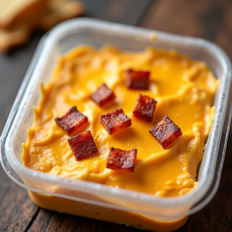 Molho de queijo com bacon congelado em um recipiente adequado.