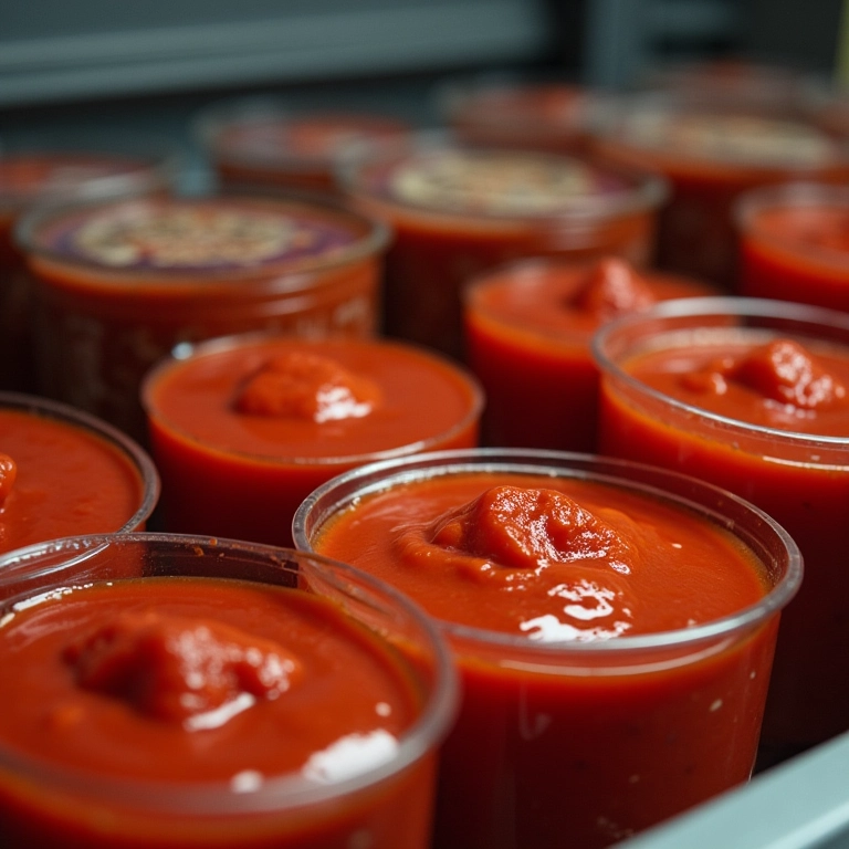 Molho de tomate caseiro congelado em potes.