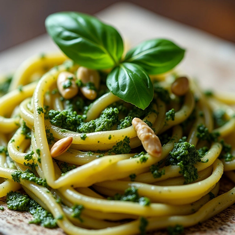 Molho pesto com macarrão, uma combinação clássica.