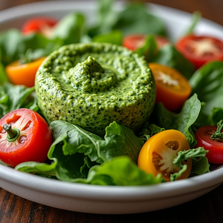 Molho pesto na salada, frescor e sabor.