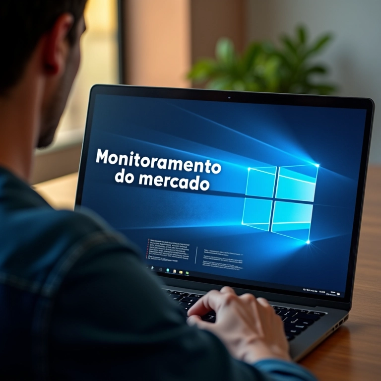 Monitoramento do mercado com laptop.
