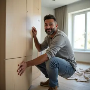 Montador de móveis MEI trabalhando em apartamento moderno.