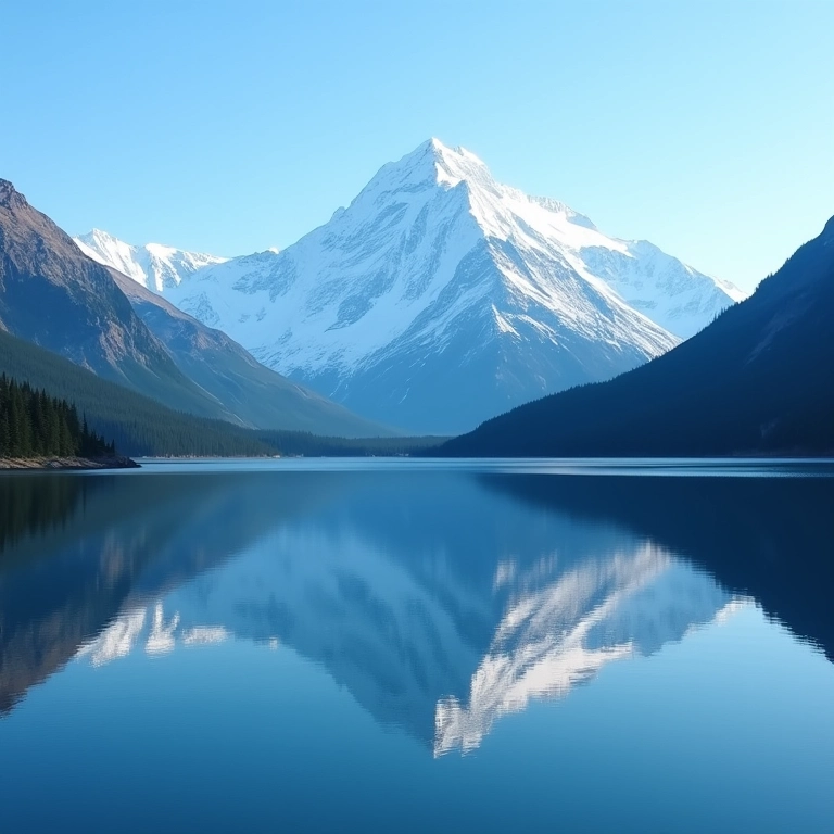 Monte Denali refletido no lago Wonder, Alasca.