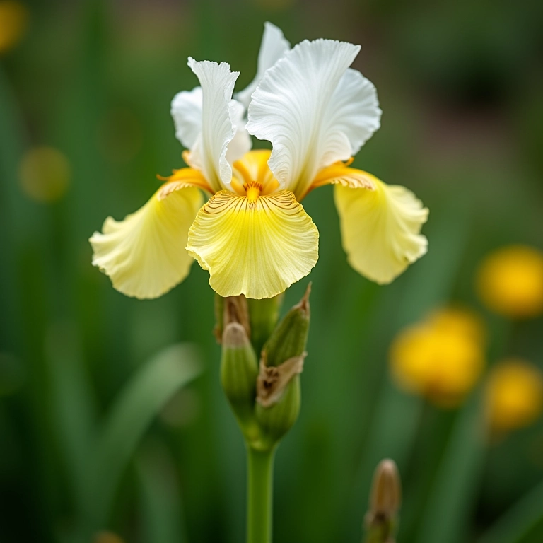 Moreia Bicolor elegante com flores brancas e amarelas delicadas.