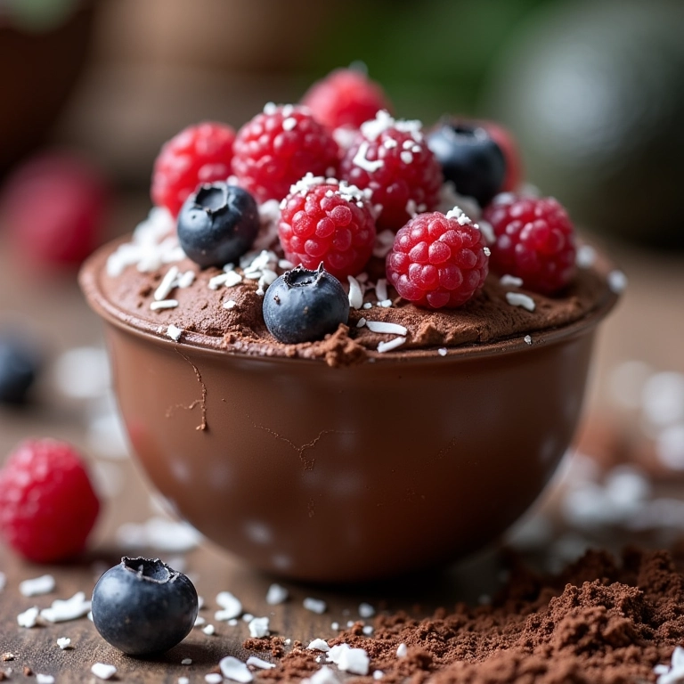 Mousse de chocolate vegana feita com abacate e cacau em pó.
