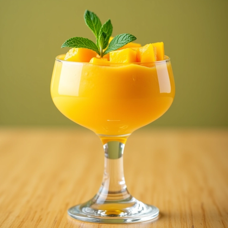 Mousse de manga tropical, doce e cremosa.