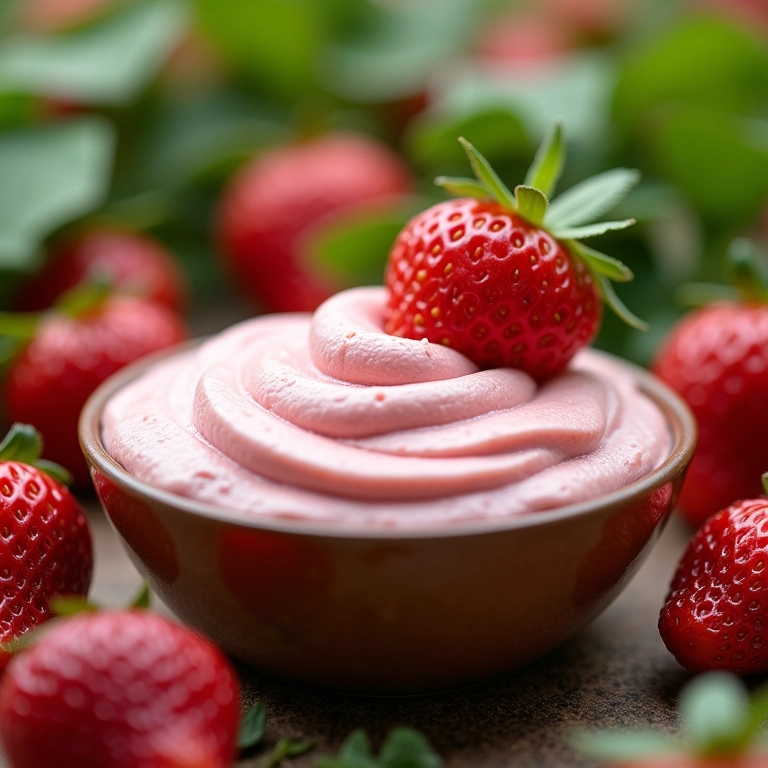 Mousse de morango delicada, explosão de sabor e cor.