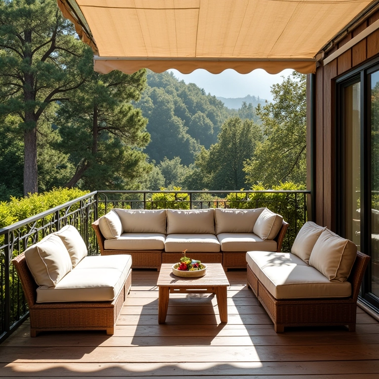 Móveis da varanda gourmet protegidos do sol e da chuva com capas e tecidos impermeáveis.