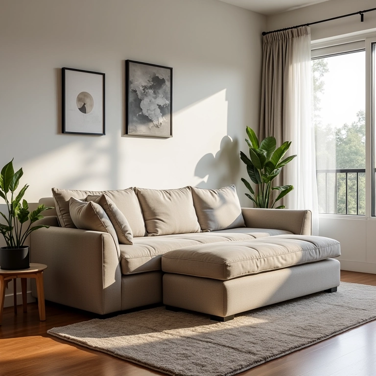 Móveis multifuncionais otimizando espaço em microapartamento.