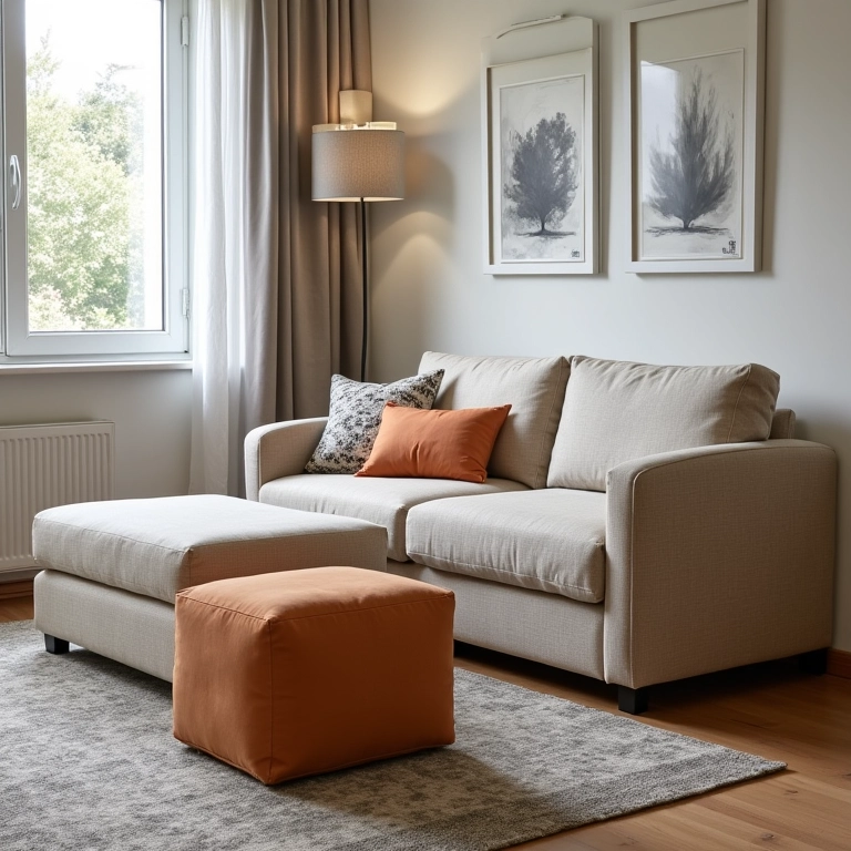 Móveis multifuncionais otimizando o espaço em um studio.