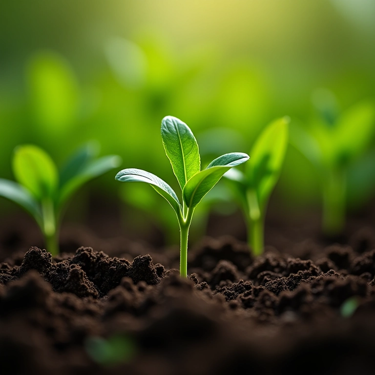 Mudanças uniformes e vigorosas germinando do solo.