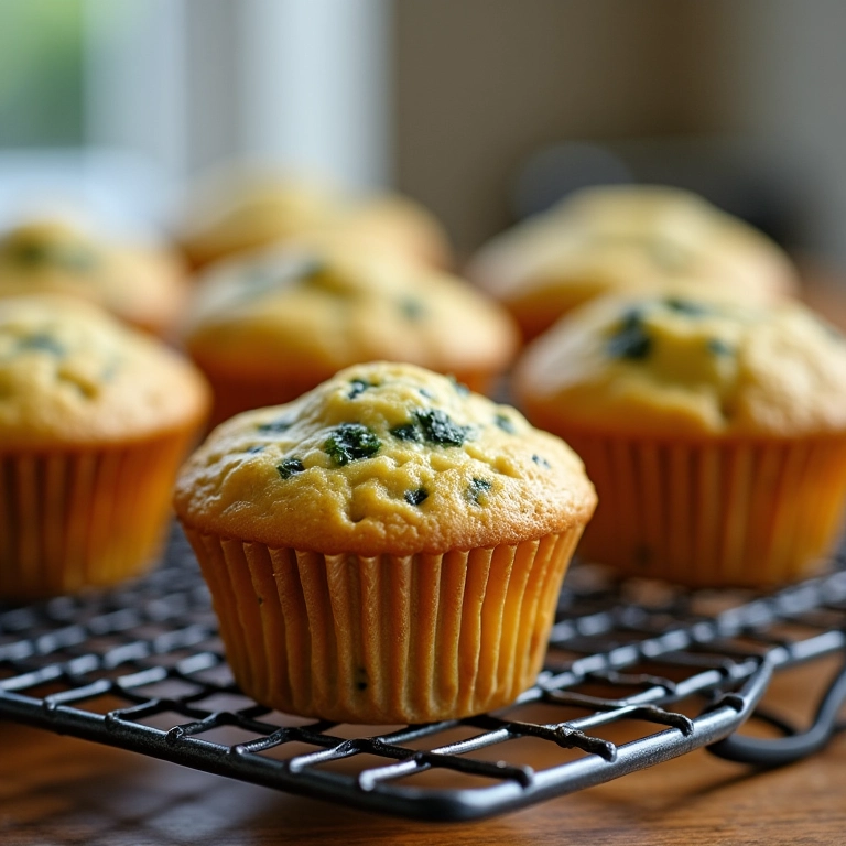 Muffins de ricota e espinafre em grade de resfriamento.