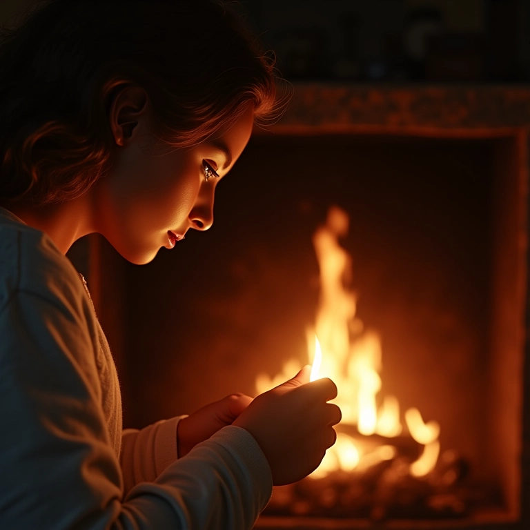 Mulher acendendo uma lareira com segurança.