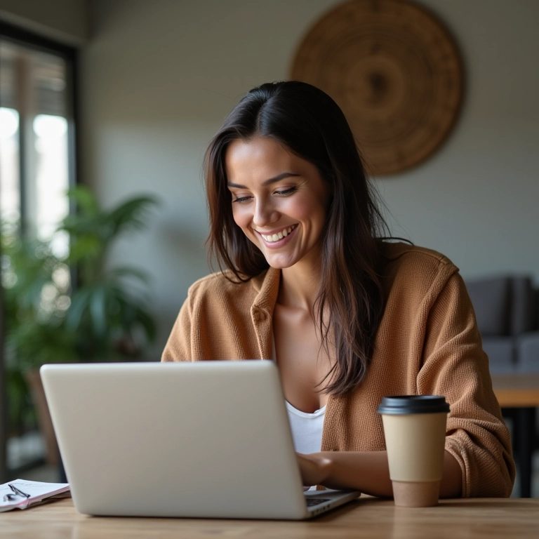 Mulher acessando o Portal do Empreendedor em um laptop, buscando informações sobre alvará.