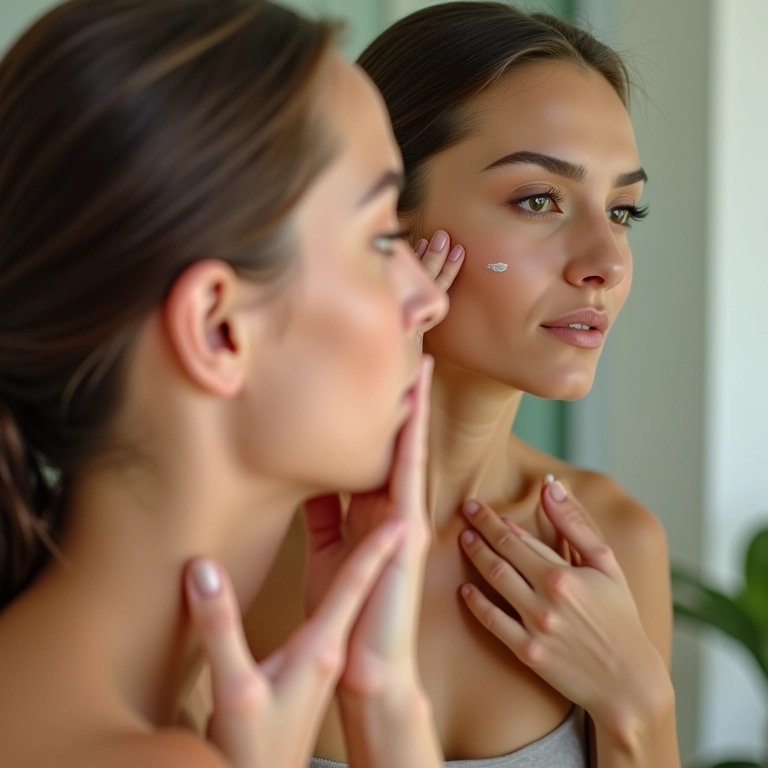 Mulher aplicando creme clareador no rosto com melasma.