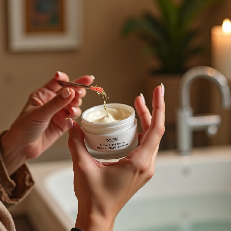 Mulher aplicando creme clareador noturno da [Marca Internacional].