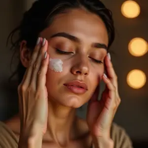Beleza no Frio Extremo: Como Proteger Pele e Cabelo Mulher aplicando creme hidratante no rosto durante o inverno.
