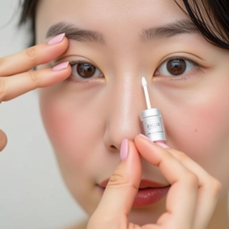 Mulher aplicando creme para a área dos olhos com a ponta do dedo.