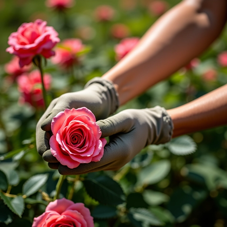 Mulher aplicando fertilizante Forth Rosas em roseira.