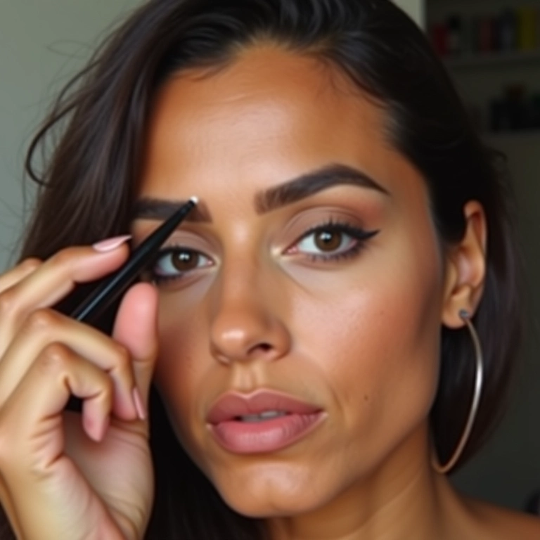 Mulher aplicando lápis de olho na linha d'água.