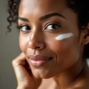 Mulher aplicando primer facial para preparar a pele para a maquiagem.